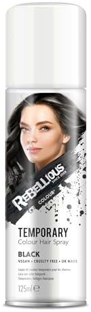 Hair Colour Spray 125ml temporary hair colour spray made in UK - ultimate coloured hair spray wash out kids & adults (Black)
