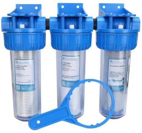 10 3-Stufen Wasserfilter System für Hauswasser Zisterne Brunnen Pumpe Hauswasserwerk 3/4 Anschluss