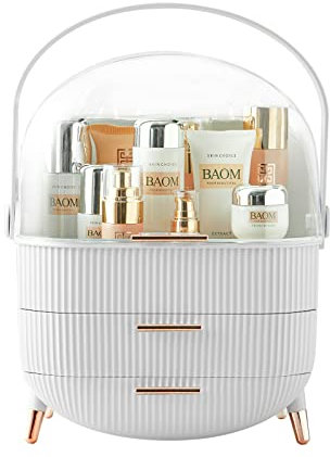 BTGGG Multi-Function Make Up Case Dustproof Cosmetic Storage Box, Organizer Skin Care Products Jewelry Organizer Finishing Box for Bedroom Bathroom Desktop (White)