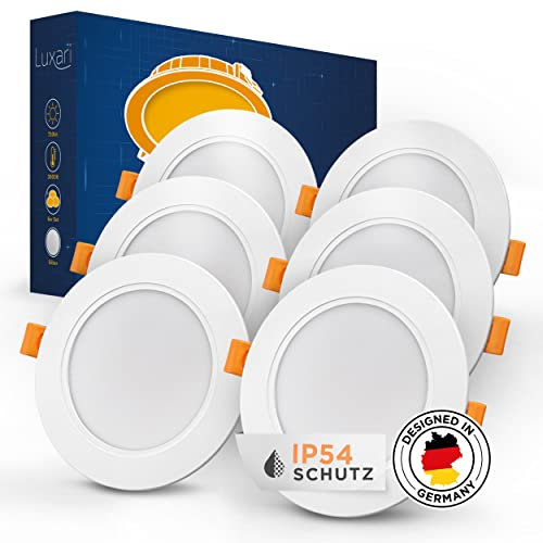 Luxari Spot da Incasso 230V Bianco - Set di 6 Luci LED Radianti 9W - Faretto per Bagno 3000K Bianco Caldo - Illuminazione da Soffitto Con Connettore - IP54