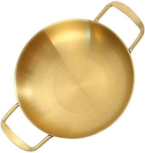 Edelstahl-Paella-Kochpfanne mit Griffen Kohlenstoffstahl-Pfanne Tragbarer Outdoor-Topf für Heimküche Restaurant-Gold||22cm