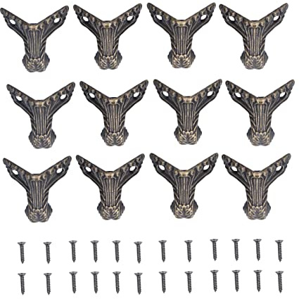 Antik Messing Kastenbeine, 12 Stücke Schmuckschatulle Beine Antike Möbel Dekoration Fuß, Eckenschutz mit Schrauben für antike Messing-Holzkoffer, Schmuckkästchen