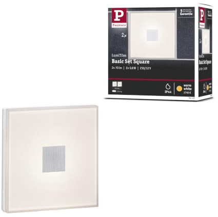 Paulmann 78401 LumiTiles LED Fliesen Square Set IP44 10x10cm 2er-Set incl. 2x0,8 W Warmweiß Weiß Kunststoff, Aluminium Badbeleuchtung 2700 K