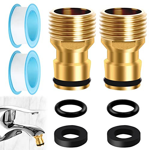dafuhao 2 Pcs Hose Tap Connector, 1/2 Male Brass Hose Connector with 2 Rolls PTFE Tape＆Washers, Threaded Faucet Adapter for Garden Hose Pipe, Garden Spray Guns and Kitchen Sink Tap