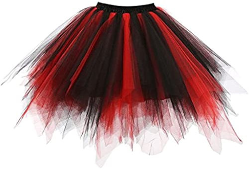 Ruiuzioong Damen Tüllrock tütü Rock 50er Rockabilly Petticoat Tutu Unterrock Kurz Ballett Tanzkleid Cosplay Ballkleid Abendkleid (L,Schwarz rot)