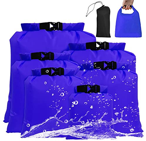 Tyuodna 6 Stück Wasserdichter Beutel,Leicht Outdoor Dry Bag Set 1,5/2,5/3/3,5/5/8L,wasserdichte Aufbewahrungsbeutel,Trockener Sack,Packsack Wasserdicht Zum Kajakfahren, Wandern, Camping (Blau)