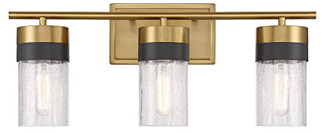 Savoy House 8-3600-3-322 Brickell Vintage Contemporary Crackled Glass Bathroom Vanity Wall Light, 3-Light 180 Total Watts, 9 H x 22 W, Warm Brass