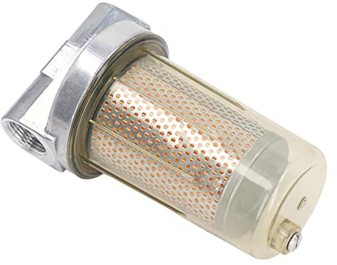 Fuel Filter Assembly, Heavy Duty 30 Micron Filtration Protection for Generators Dispensers Alloy Steel Transparent Housing 1.3in In Line Filter 1 Pack
