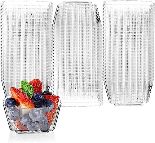 LATERN 50 Pezzi Tazze da Dessert in Plastica, 150ml Coppe da Dessert Quadrate Ripple Tazza di Antipasto Semifreddo Trasparente Ciotola da Portata Riutilizzabile per Mousse Budino Festa (8,3 x 6,3cm)