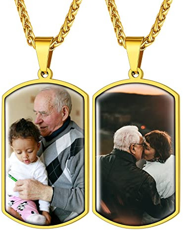 Supcare Jungen Personalisiert 2-Foto Erkennungsmarke Dog Tags Halskette Gravur Anhänger Militär Police Armee Kette aus Edelstahl für Frau Mann mit Geschenkebox Militär-Gold