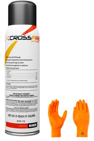 Crossfire Aerosol - Kills pyrethroid-Resistant Bed Bug strains at All Life Stages, Ideal Bed Bug Solution with USA Supply Gloves | USA Supply Pest Identification Card