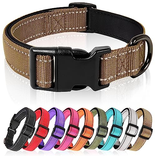 HEELE Hundehalsband, Hundehalsband aus Nylon, Reflektierend Halsband Hund mit Weich Neopren Gepolstert für Welpen Kleine Mittel Große Hunde Läng Einstellbereich 26-38cm, Braun, S | Hundehalsband aus Nylon, Reflektierend für Welpen Kleine Mittel Große Hunde, Läng Einstellbereich 26-38cm