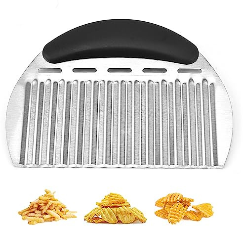 iTauyees Couteau Lame Ondulée, Couteau Cuisine Outil de Coupe de Plis de Pomme de Terre Légumes, Couteau de Tranches de Pomme de Terre, Acier Inoxydable, Noir