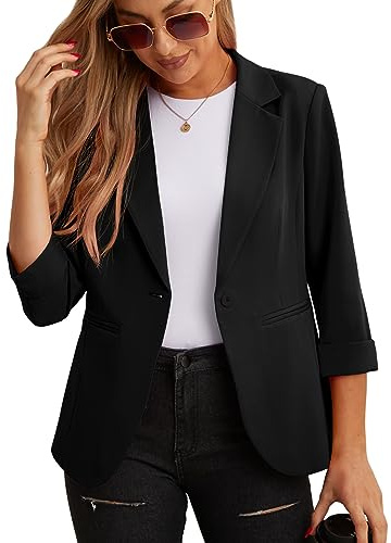 GRECERELLE Vestes blazer pour femme, vestes de costume légères à manches 3/4, veste de travail décontractée pour le bureau avec poches, 42