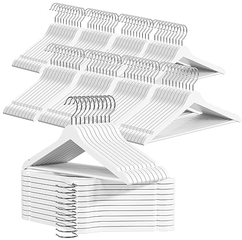 OGIVO Kleiderbügel Holz 100er Set (Weiß) 360° drehbarer Haken | Einkerbungen an den Schultern, Hangers Clothes, 360° drehbarer Haken