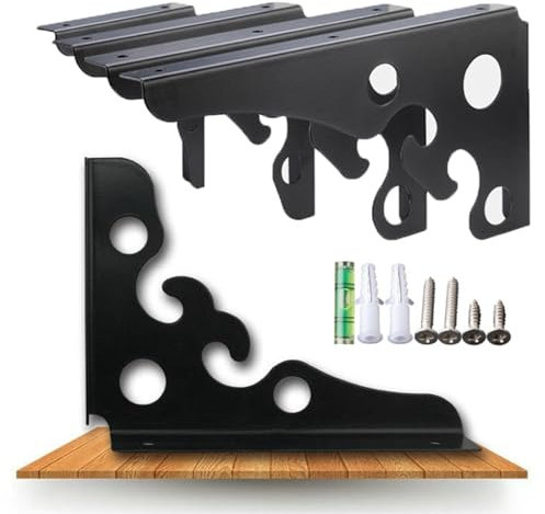 YHBZ Schwarzer Metall Regalständer,Dekorative Halterung für Zuhause,Hochbelastbare schwimmende Wandhalterungen,für Küche Holzregale/DIY Wäsche Lagerung & Organisation,Black-300mm/12inch