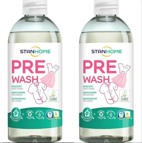 Stanhome Pré-lavage détachant prélavé pour vêtements, nettoie et élimine les taches, tous types de tissus, nouveau format (2 x 500 ml)