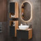 Planetmöbel Juego de muebles de baño Astra con lavabo de 60 cm con 2 armarios midi de roble dorado, antracita, lavabo de 42 cm, color blanco