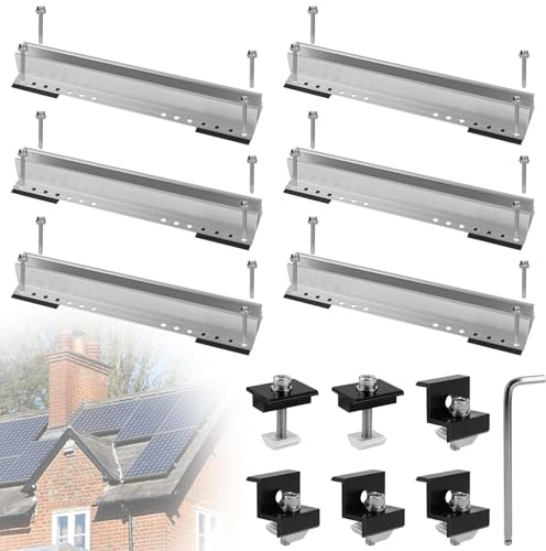 EXLECO 6 x 30cm Solar Halterung Flachdach Montageset Balkonkraftwerk Halterung Solarmodul Flachdachhalterung Photovoltaik Montageschiene Solarpanel Befestigung mit Endklemmen Mittelklemmen 35mm 30mm
