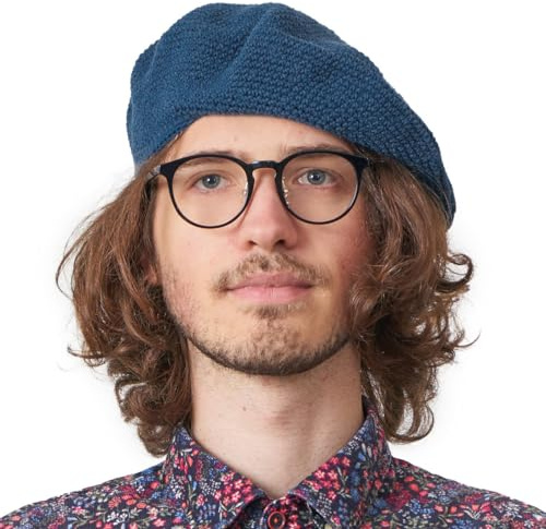 Cappello A Maglia E Basco Donna, Cappellino all'Uncinetto in 100% Cotone, Berretto Francese da Uomo Crochet Fatto A Mano per L'Estate E l'inverno Marino