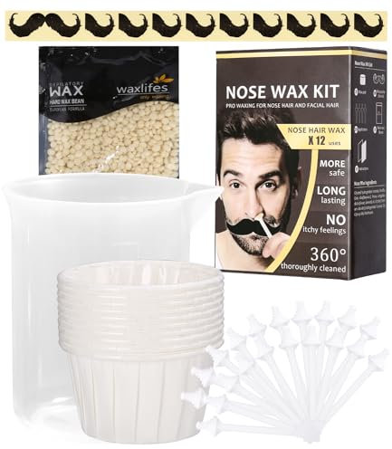 Nose Wax Kits Nasenwachs Set für Männer und Frauen,Nasenhaar Wachs Set,Nasenhaarentfernungswachs 100g Nasenhaarwachs,20 Applikatoren,10 Behältern und 10 Schnurrbart Schablonen,Einfache,Sichere,Zuhause