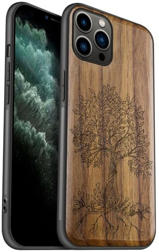 Carveit Coque en Bois pour iPhone 11 Pro Étui Protection Artistique Cover TPU Souple de téléphone Antichoc Compatible avec Apple 11 Pro Etui (Noyer-Art de la Ligne de fées)