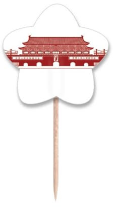 Tiananmen Chairman Mao - Palillos de dientes chinos rojos con etiqueta de estrella para cupcakes