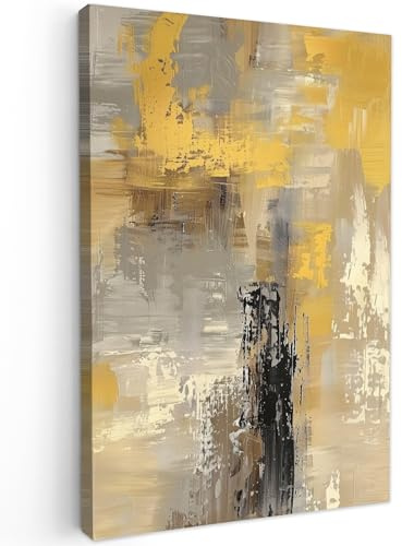 MuchoWow© Cuadros Decoracion Salon Modernos Dormitorios Cuadro Decorativos | 80x120 cm - de Lienzos Decorativo Decoración Cabecero Cama Oro - Abstracto - Pintura - Moderno - Arte