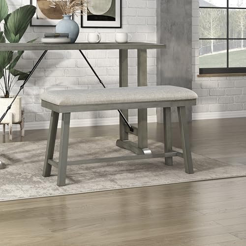 Lexicon Thekenhöhe Bank für Esszimmertisch, 105,4 cm Holzbank mit grauem gepolstertem Sitz für Haus und Küche, Holzbank für Innenbereich, Küchenbank, Essbank, einfache Montage, Grau