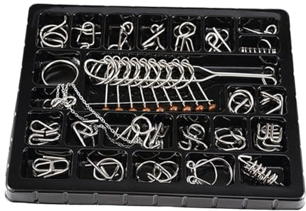 KONTONTY Juego de Rompecabezas de Anillos de Inteligencia, 25 Piezas, Acero al Carbono, Desafiante, para Niños y Adultos