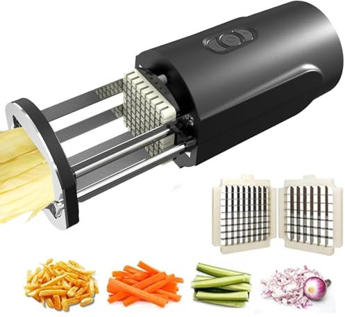 Mcamgiczin Cortadora eléctrica de Patatas Fritas, cortadora eléctrica de Patatas Fritas, trituradora de Patatas de Acero Inoxidable con 2 Cuchillas de 1/2 Pulgada y 3/8 Pulgada, Comercial y doméstica