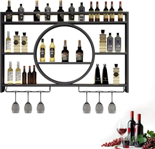 Whisky Regal Wand,weinregal Wand Rund Barschrank Schwarz Bar Möbel Modern Flaschenregal Wandmontage Schmal Weinregal Metall Beleuchtet Flaschenhalter(Size:140 * 15 * 80cm,Color:Schwarz)