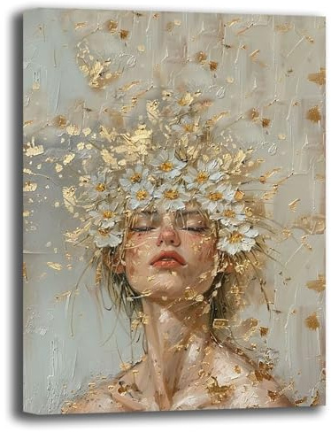 Printerland Quadro Moderno Donna con Fiori Quadri moderni soggiorno da Parete XXL grande Stampa su tela Canvas Decorazione Murale muro Arredo Camera da letto Cucina (9, 70x100 cm)