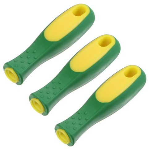 M METERXITY 3-Pack Rubber File Handle, 4.33 Inch Ergonomics Medium Handles with Strong Metal Rings 0.33 Rectangular Hole File Handles for 8 File/Screwdriver [Yellow Green]