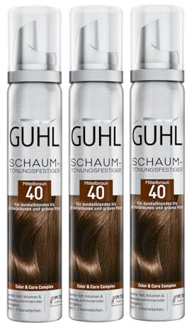 Guhl Schaum-Tönungsfestiger Vorteils-Set - Inhalt: 3x 100 ml - Farbe 40 - Mittelbraun - Für dunkelblondes bis mittelbraunes und graues Haar - Sanfter Halt, Volumen und Farbglanz