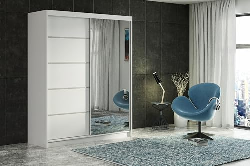 ELUKS CARLI Modern Sliding Door Wardrobe with Mirror, 2 or 3 Doors, 4 colours: WHITE/BLACK/OAK/GREY 5 sizes: 100cm/120cm/150cm/180cm/200cm (White, 180cm no Drawers)