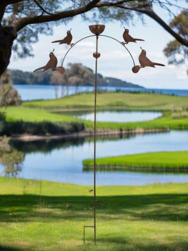 Garden Wind Spinner Stake with Flying Birds Design, Metal Blacbird Sculpture, Decorative Yard Art, Bronze Finish. Handmade powder coated blackbird sculpture rocker rain catcher standing150cm tall