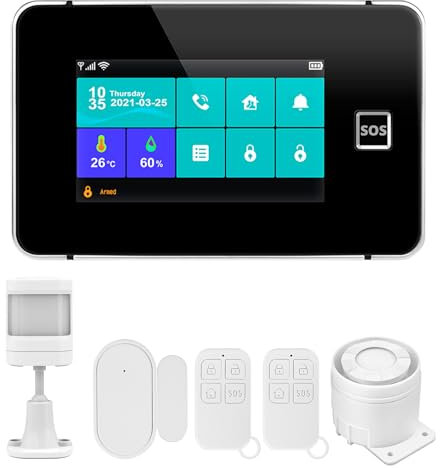 KERUI Allarme Casa Senza Fili GSM/WiFi Antifurto Casa, Telecomando Intelligente, Sistema di Allarme con 4.3''Display LCD, Annuncio Vocale, Sirena Allarme Esterno per Ingresso Finestre Casa, Ufficio