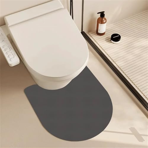 Treer Tapis Toilette WC Contour, Antidérapant Diatomite Tapis de Bain Contour Forme de U Lavable, Absorbant, Sechage Rapide pour WC et Salle de Bain (Gris,60 * 55cm)