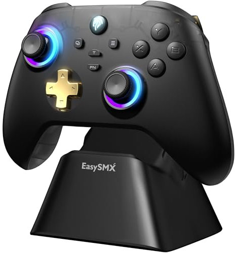 EasySMX Manette PC Sans Fil avec Station de Charge/RGB/Hall Joystick Déclencheur, D05 Manette Switch Rechargeable Batterie 1000mAh, Contrôleur Téléphone Portable pour PC/Switch/Mobile Android/iOS