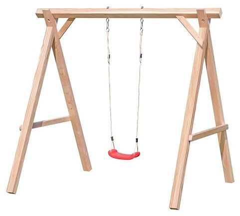 Gartenpirat Premium Emma Kinderschaukel Lärche Natur Outdoor - Einzelschaukel mit Schaukelsitz rot 240 x 190 x 220 cm