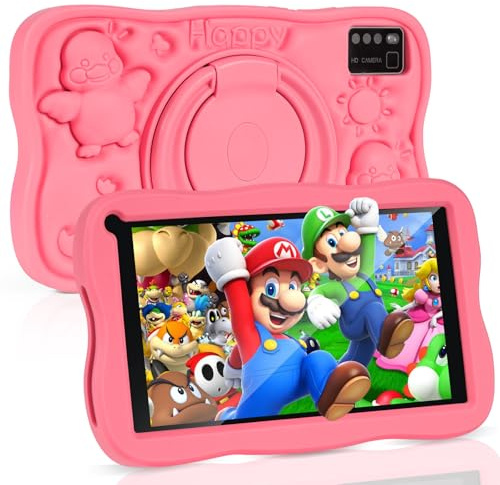 SUMTAB Newest Tablet Niños 7 Pulgadas, Android Tablet，8GB RAM 64GB ROM (mpliable 256 GB), GMS Certified, Pantalla IPS HD, Control Parental, Tableta educativa para niños con Funda EV(Rosa)