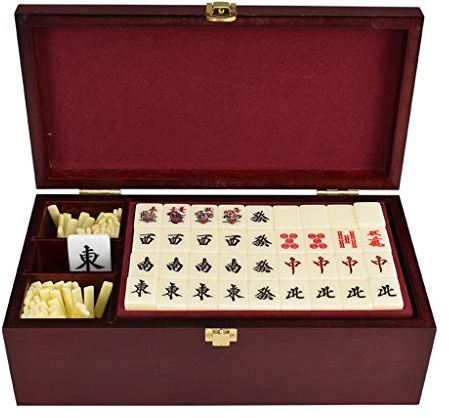 Juego de mahjong japonés, azulejos acrílicos de alta calidad con caja de regalo de madera, ideal para entusiastas de los juegos tradicionales y coleccionistas