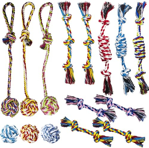 Koyukuk Lot de 15 Jouets en Corde pour Petits Chiens de Petites Races, Divers Jouets à Tirer pour Chiots, pour la Dentition, Le Divertissement et l'interaction