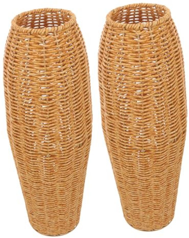 Abaodam Vaso in Plastica Intrecciata Imitazione Rattan per Fiori Artificiali o Secchi, 2 Pezzi, Decorativo per Interni Moderni, Stile Rustico Raffinato