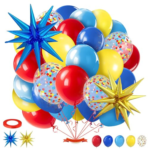 31 PCS Stelle Ballon, Palloncini Blu Rosso Giallo, Palloncino Stella, Decorativi Palloncini Esplosiva, 4D Palloncino Decorazione, Adatto per Compleanni, Baby Shower, Carnevale E Halloween