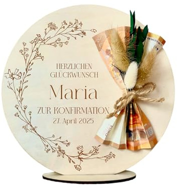 Personalisiertes Geldgeschenk aus Holz zur Konfirmation mit Namen Konfirmation Geld Geschenk für Mädchen u. Jungen (Konfirmation)