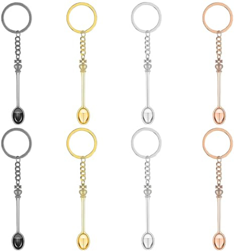 Mwrenqei 6 PCS Mini Crown Spoon Keychain, Tiny Spoon Keyring Teaspoon