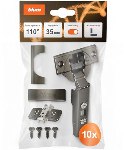 blum 10x CLIP top BLUMOTION Topfscharnier 35mm Eckanschlag Onyx | Integrierter Softclose-Dämpfer | Eckanschlag volle Türüberdeckung | 3D-Fronteinstellung | Werkzeuglos einclipsen | Topf Ø35mm
