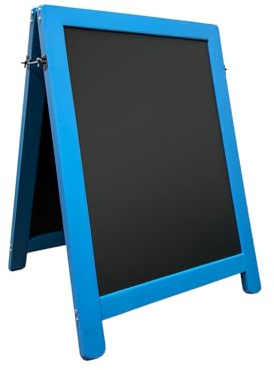 Deep Blue Wooden A Board – Large 100cm x 72cm Chalkboard Pavement Sign, 14kg Heavy Duty Frame with Hooks, Hinges & Domes of Silence for Indoor/Outdoor Pubs, Cafés & Shops